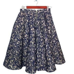 Francesca's Slip Skirt Size Small Beige Slip Navy Blue Lace Overlay A Line Midi